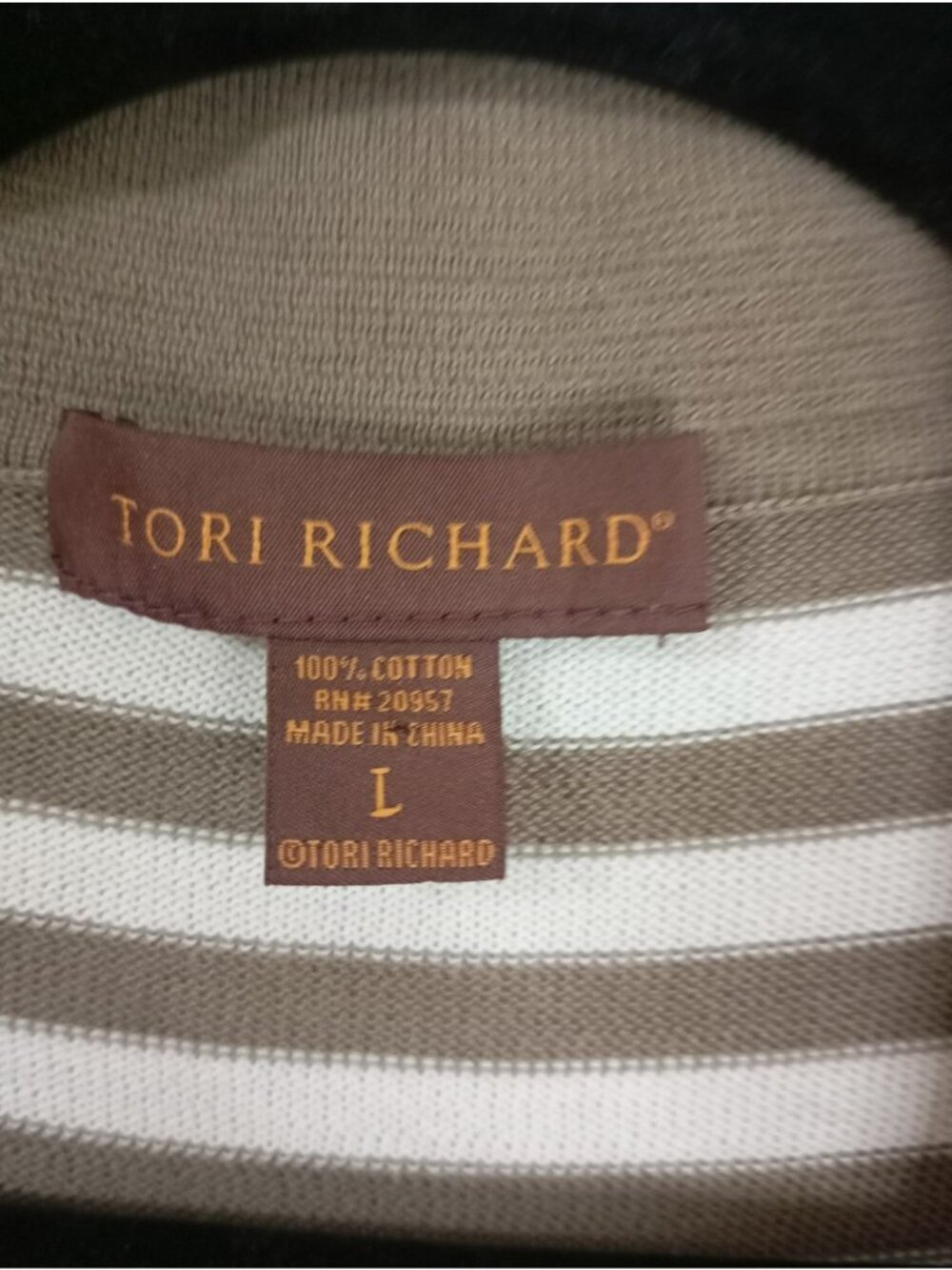 Tori Richard Mens Brown & White Striped Short Sleeve Polo Shirt Size L 100% Cott - Picture 2 of 8